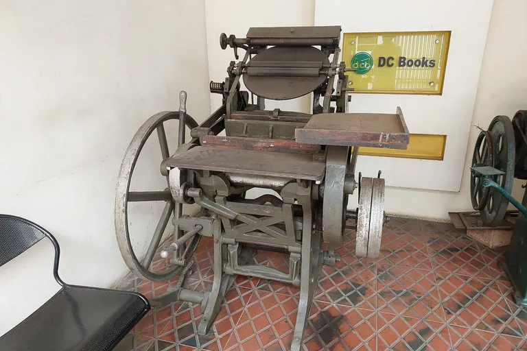 Close-up of a printing press in operation