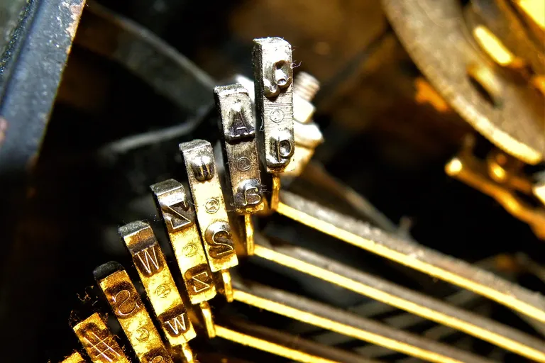 Type slugs and keys of a vintage typewriter